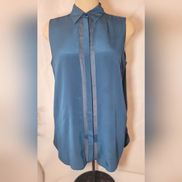 Vince Silk Teal Botton Down Tank - Picture 1 of 4